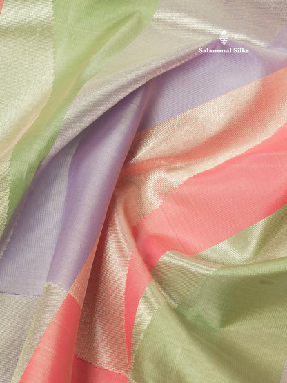 Beautiful Traditional 8 Kol Multicolour Fancy Pure Kanjivaram Silk Saree with Contrast Light Green Blouse