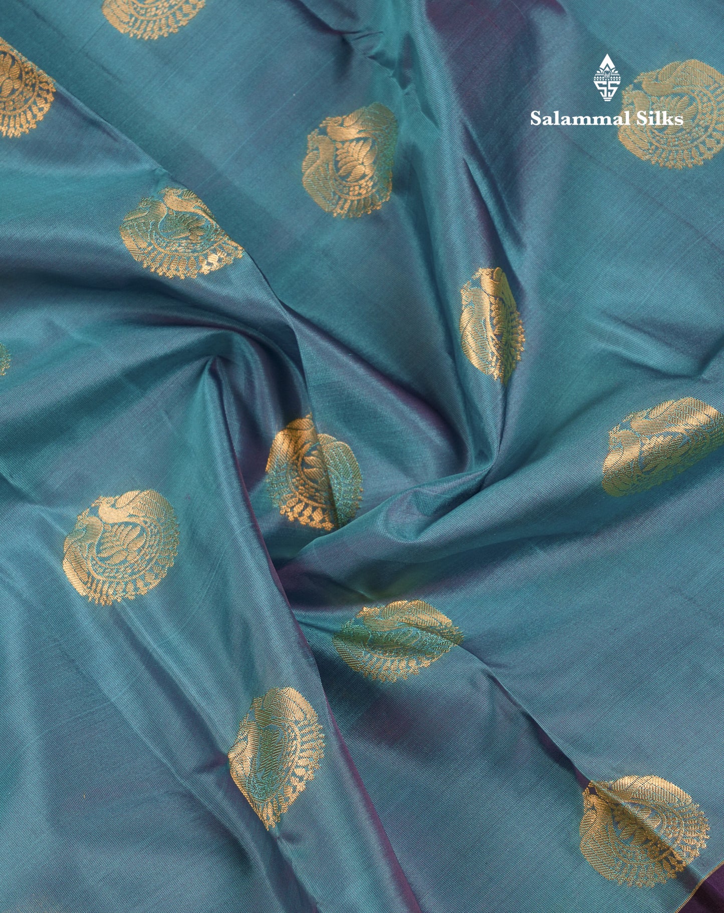 Beautiful Dual Tone Peacock Blue Puremix Silk Saree With Contrast Dark Magenta Traditional Border