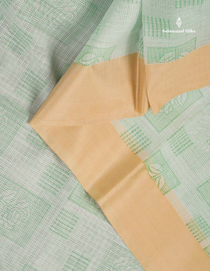 Kota Cotton Saree - Light Green Colour Body With Sandal Plain Border