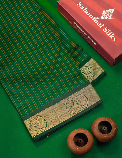 9 Yards Semi Silk Saree Peacock Green with Bottle Green Border