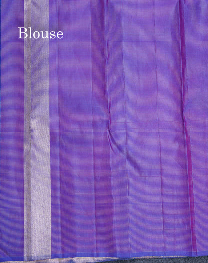 8 Kol Purple Tiny Zari Checks Pure Kanjivaram Silk Saree with Traditional Rising Temple Border