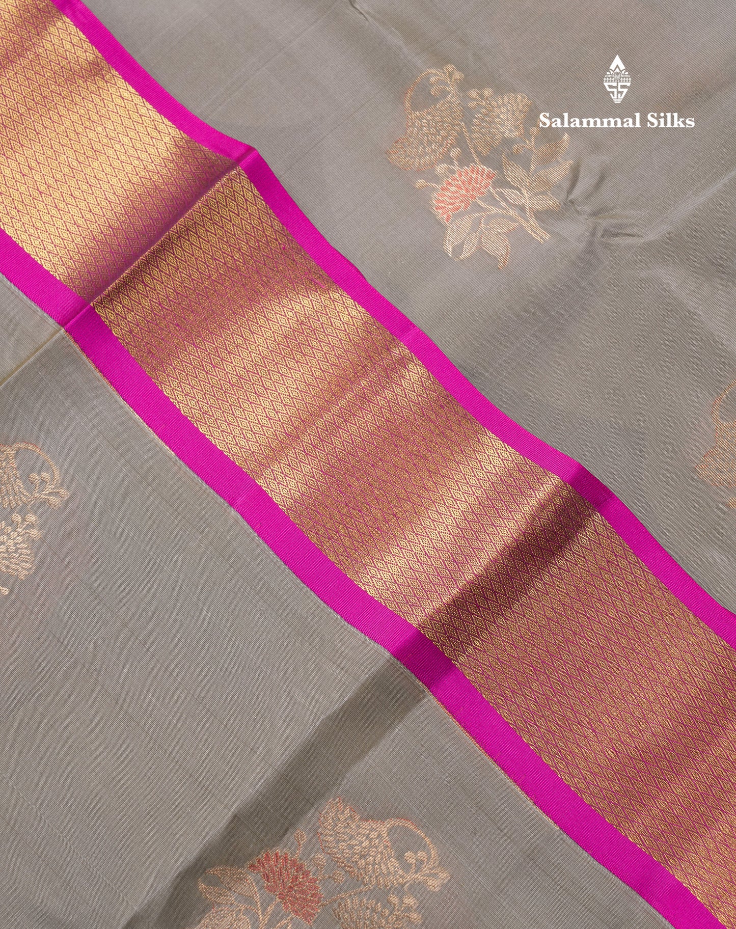 Beautiful Greenish Grey Puremix Silk Saree With Contrast Magenta Traditional Evening Morning Border