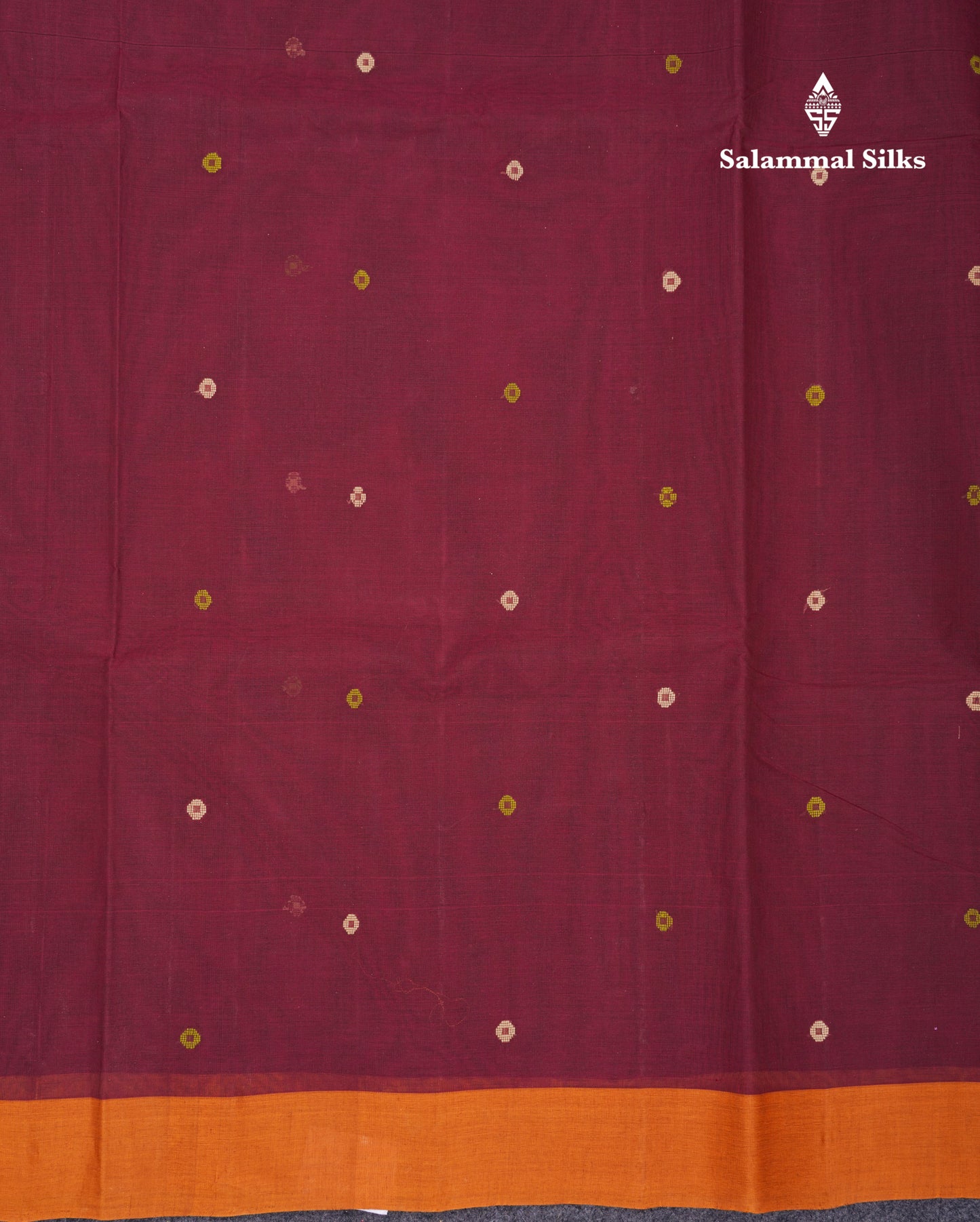 Beautiful Dark Brown Thread Work Butta Pure Cotton Saree With Contrast Dark Sandal Border