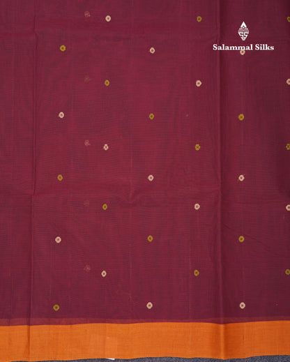 Beautiful Dark Brown Thread Work Butta Pure Cotton Saree With Contrast Dark Sandal Border