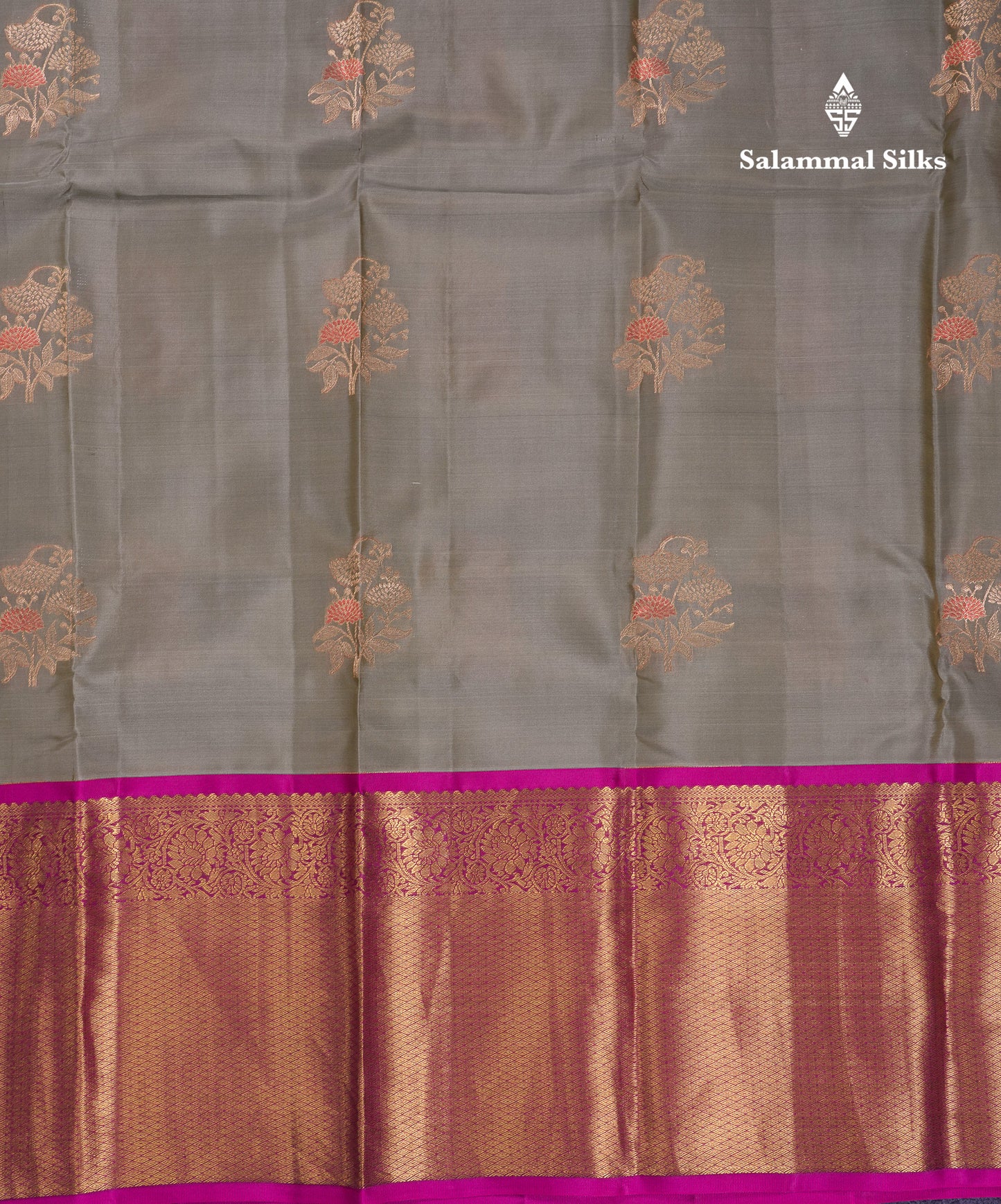 Beautiful Greenish Grey Puremix Silk Saree With Contrast Magenta Traditional Evening Morning Border