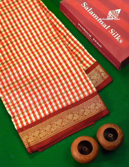 9.5 Yards Semi Silk Saree Multicolour Checks with Maroon Border