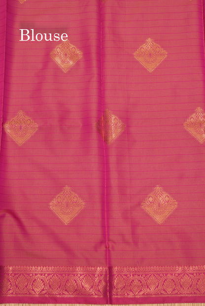 Mustard Yellow Colour Checks Semi Silk Saree With Pink Small Border