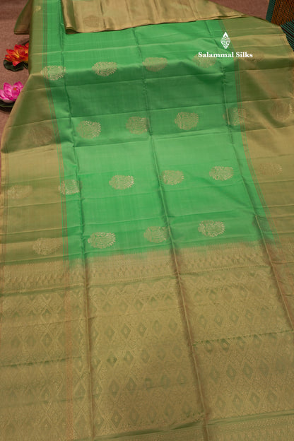 Rexona Green Colour Pure Kanjivaram Soft Silk Saree With Light Elaichi Green Border