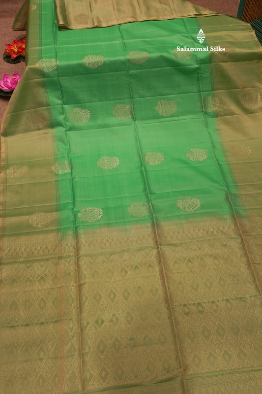 Rexona Green Colour Pure Kanjivaram Soft Silk Saree With Light Elaichi Green Border