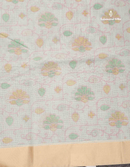 Kota Cotton Saree - Light Pista Green Colour Body With Sandal Plain Border