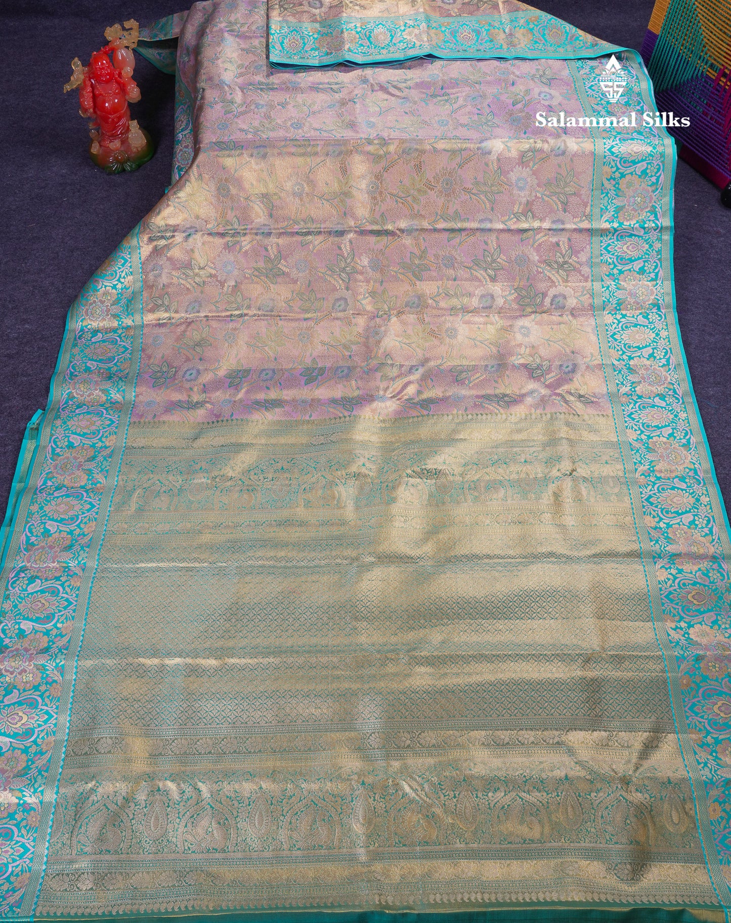 Beautiful Light Lavender Tissue Menakari Work Bridal Pure Kanjivaram Silk Saree With Contrast Sapphire Blue Fancy Border