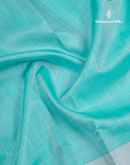 Sky Blue Pure Kanjivaram Silk Saree With Contrast Blueish Grey One Side Fancy Border