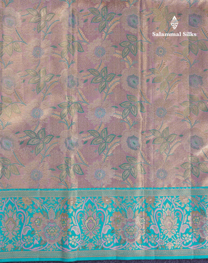 Beautiful Light Lavender Tissue Menakari Work Bridal Pure Kanjivaram Silk Saree With Contrast Sapphire Blue Fancy Border