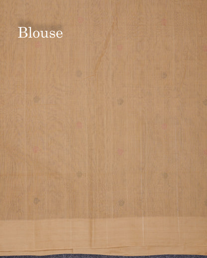 Beautiful Dark Brown Thread Work Butta Pure Cotton Saree With Contrast Dark Sandal Border