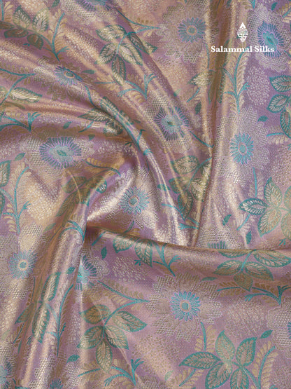 Beautiful Light Lavender Tissue Menakari Work Bridal Pure Kanjivaram Silk Saree With Contrast Sapphire Blue Fancy Border