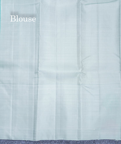 Sky Blue Pure Kanjivaram Silk Saree With Contrast Blueish Grey One Side Fancy Border