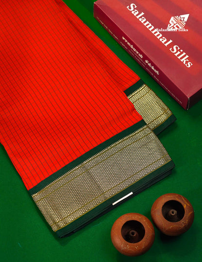 9 Yards Semi Silk Saree Peacock Green Colour with Pink Border