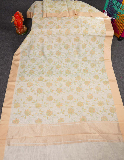 Kota Cotton Saree - Cream Colour Body With Sandal Plain Border 
