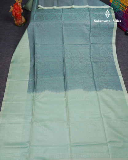 Beautiful Grey Pure Kanjivaram Soft Silk Saree With Contrast Ice Blue Border