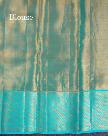 Beautiful Light Lavender Tissue Menakari Work Bridal Pure Kanjivaram Silk Saree With Contrast Sapphire Blue Fancy Border