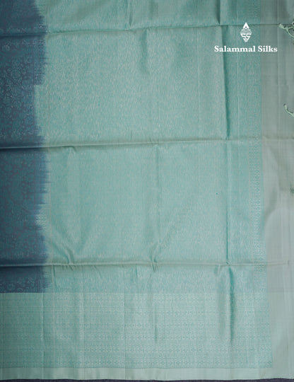 Beautiful Grey Pure Kanjivaram Soft Silk Saree With Contrast Ice Blue Border