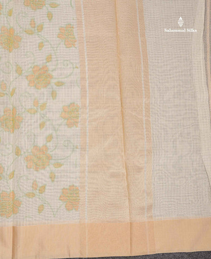 Kota Cotton Saree - Cream Colour Body With Sandal Plain Border