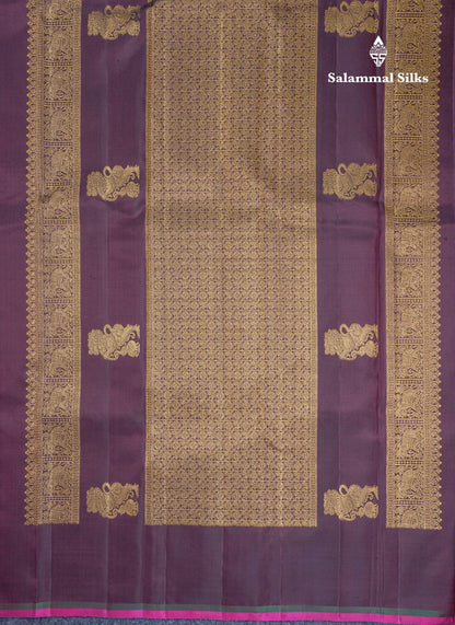 Dark Maroon Gold And Silver Zari Butta Lines Fancy Pure Kanjivaram Silk Saree Without Border