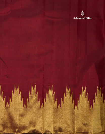 8 Kol Maroon Pure Kanjivaram Silk Saree with Traditional Temple Border