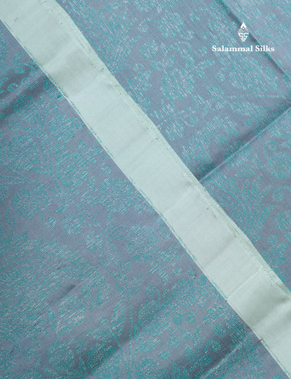 Beautiful Grey Pure Kanjivaram Soft Silk Saree With Contrast Ice Blue Border