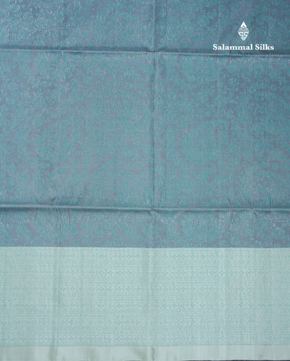 Beautiful Grey Pure Kanjivaram Soft Silk Saree With Contrast Ice Blue Border