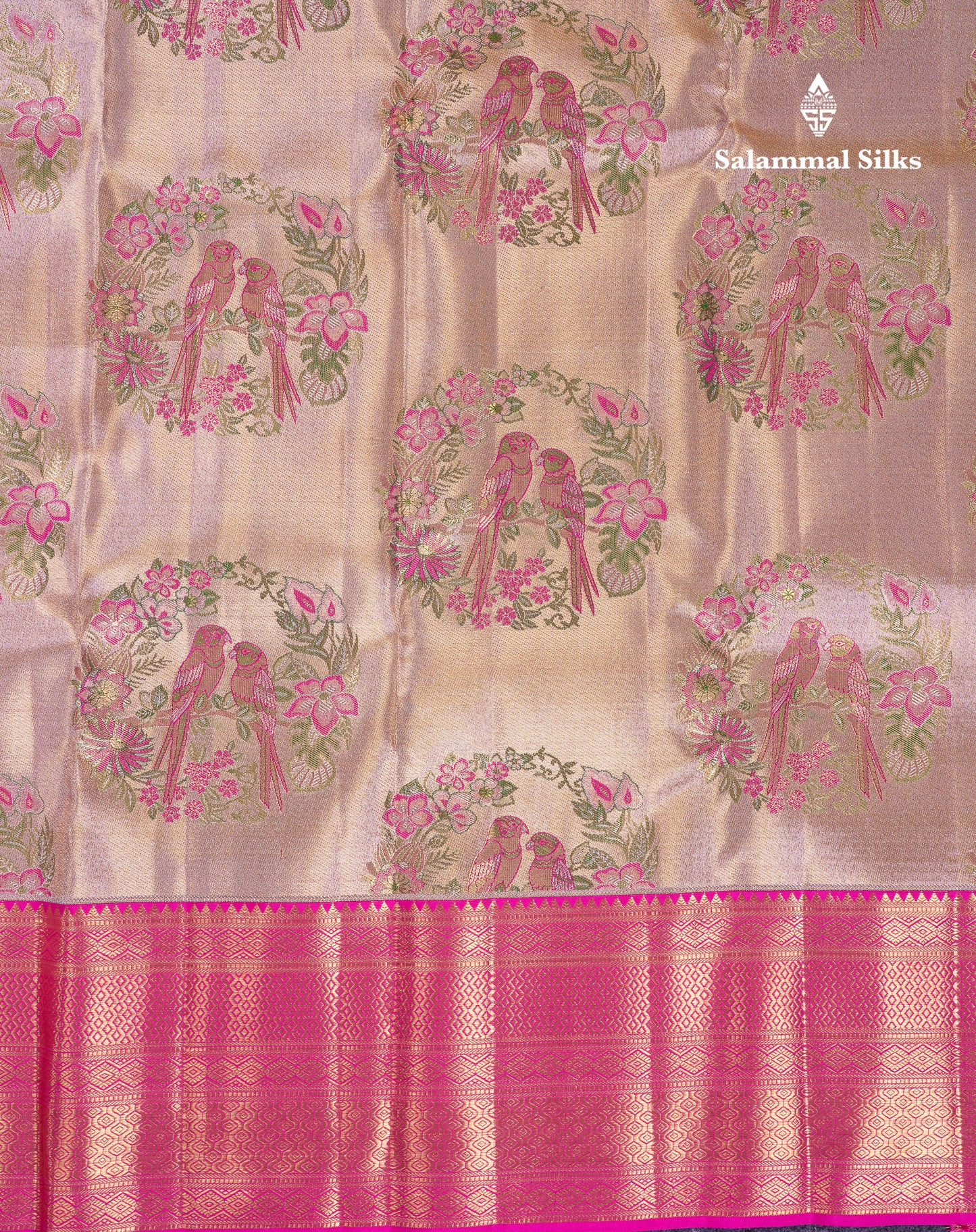 Beautiful Gold Tissue Bridal Pure Kanjivaram Silk Saree With Contrast Pink Traditional Border