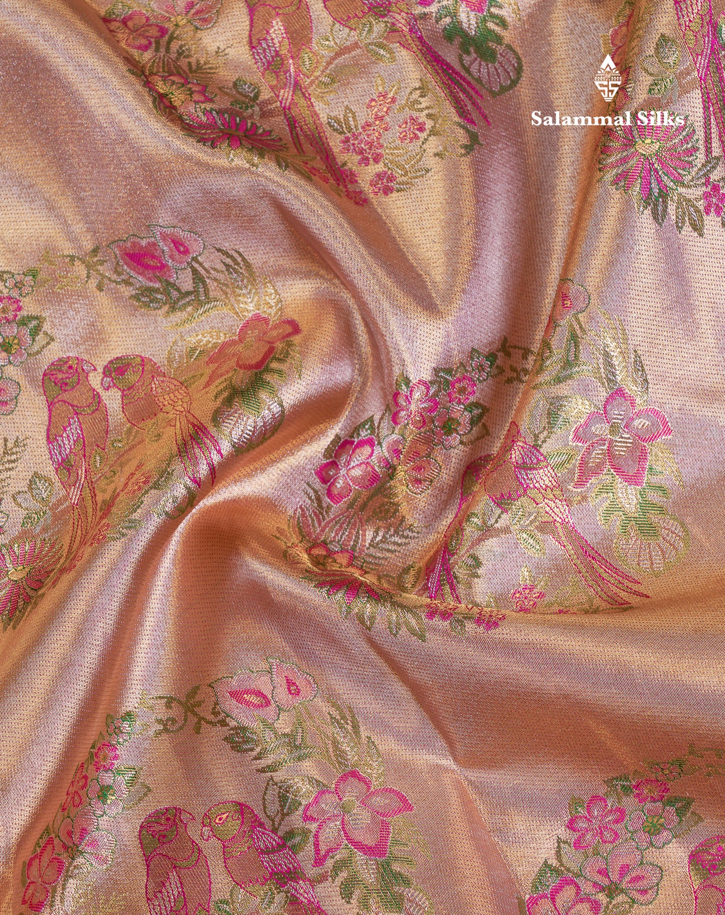Beautiful Gold Tissue Bridal Pure Kanjivaram Silk Saree With Contrast Pink Traditional Border
