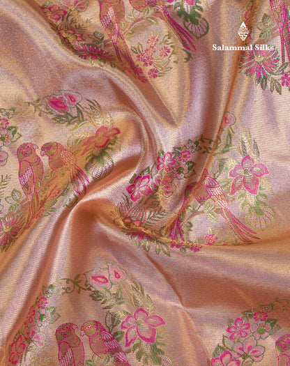 Beautiful Gold Tissue Bridal Pure Kanjivaram Silk Saree With Contrast Pink Traditional Border