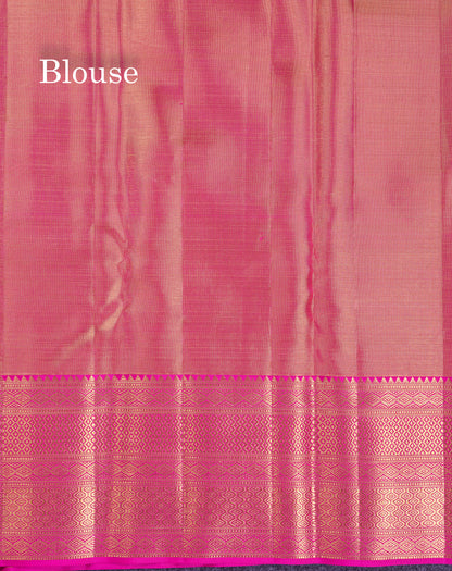 Beautiful Gold Tissue Bridal Pure Kanjivaram Silk Saree With Contrast Pink Traditional Border