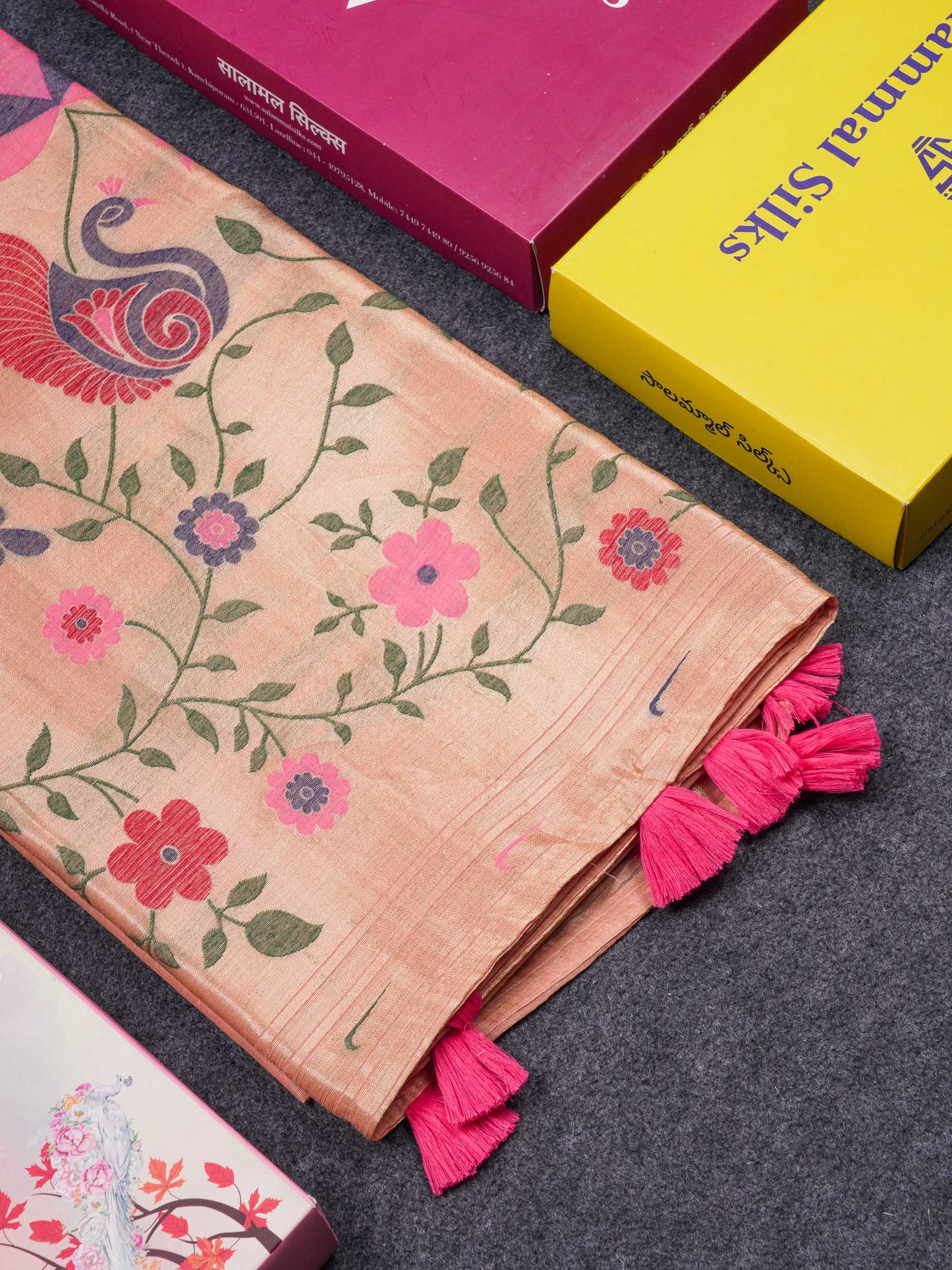 Beautiful Light Pink Muga Cotton Saree With Fancy Border