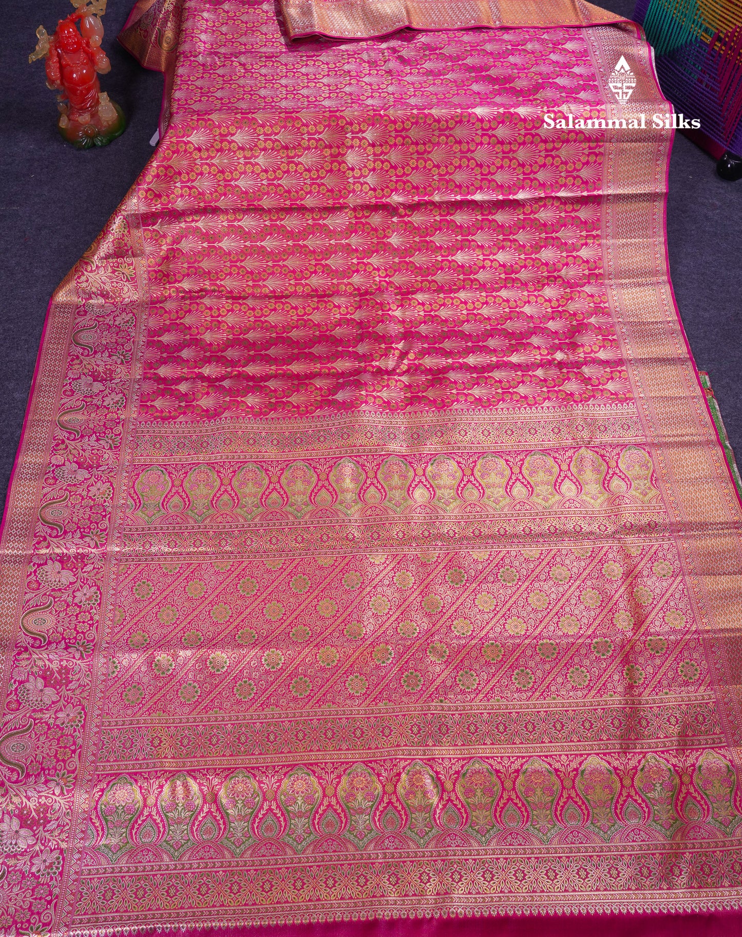 Beautiful Pink Menakari Work Bridal Pure Kanjivaram Silk Saree With Fancy Evening Morning Border