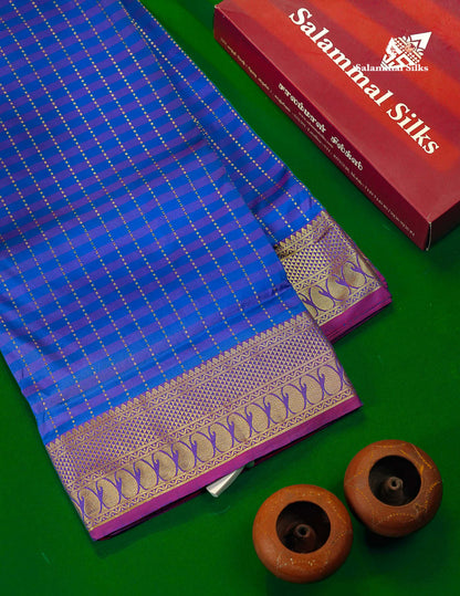 9 Yards Semi Silk Saree Blue & Violet with Purple Border
