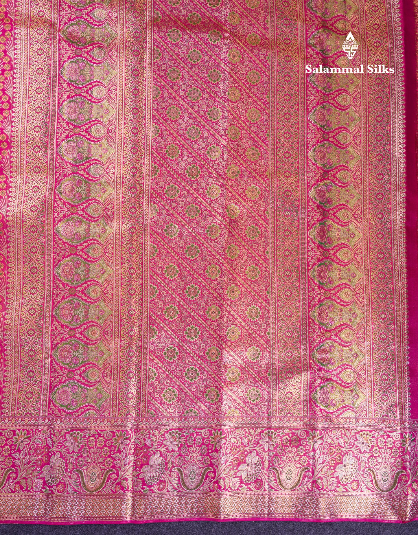 Beautiful Pink Menakari Work Bridal Pure Kanjivaram Silk Saree With Fancy Evening Morning Border