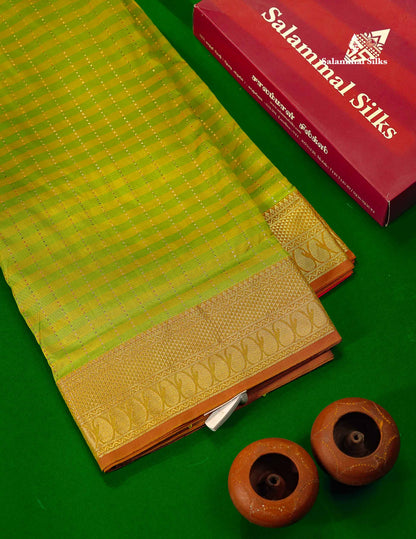 9 Yards Semi Silk Saree Light Green & Parrot Green with Light Onion Pink Border