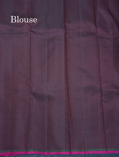 Dark Maroon Gold And Silver Zari Butta Lines Fancy Pure Kanjivaram Silk Saree Without Border