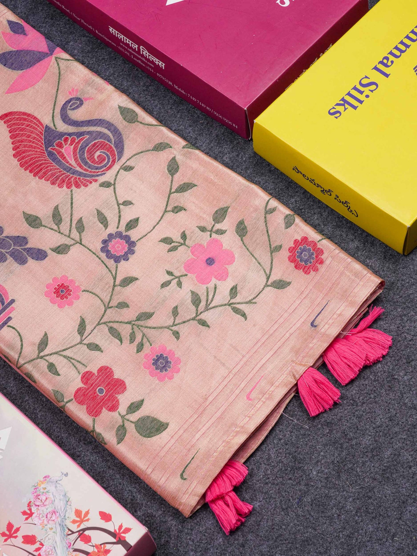 Beautiful Light Pink Muga Cotton Saree With Fancy Border