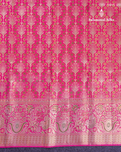 Beautiful Pink Menakari Work Bridal Pure Kanjivaram Silk Saree With Fancy Evening Morning Border