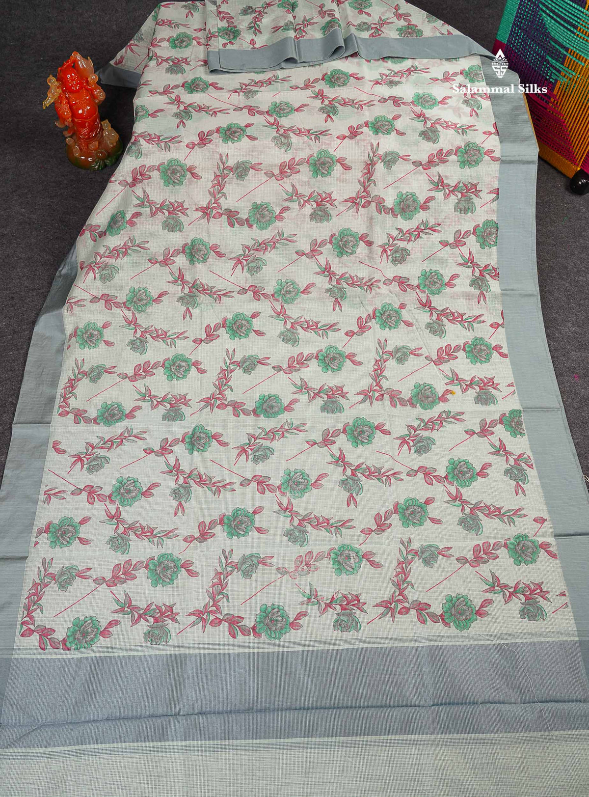 Kota Cotton Saree - Pale Mint Green Colour Body Printed With Grey Plain Border