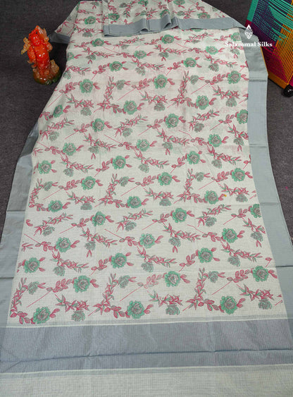 Kota Cotton Saree - Pale Mint Green Colour Body Printed With Grey Plain Border