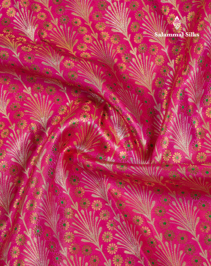 Beautiful Pink Menakari Work Bridal Pure Kanjivaram Silk Saree With Fancy Evening Morning Border