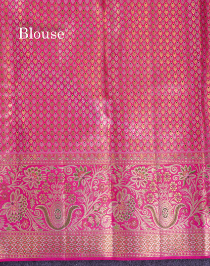 Beautiful Pink Menakari Work Bridal Pure Kanjivaram Silk Saree With Fancy Evening Morning Border