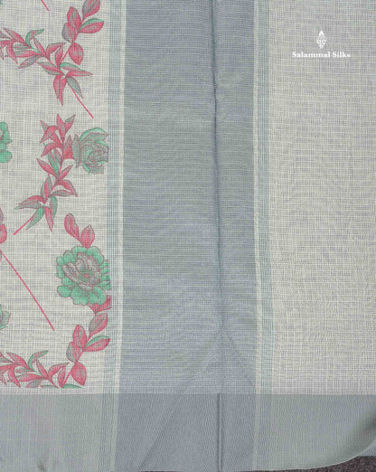 Kota Cotton Saree - Pale Mint Green Colour Body Printed With Grey Plain Border