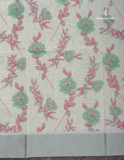 Kota Cotton Saree - Pale Mint Green Colour Body Printed With Grey Plain Border
