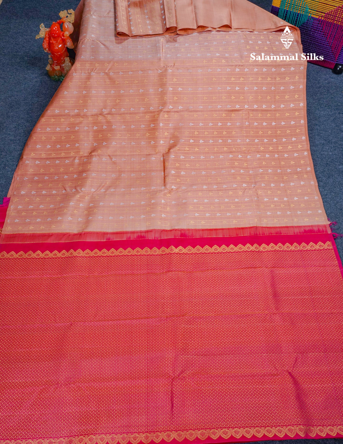 Light Chocolate Fancy Pure Kanjivaram Silk Saree With Contrast Pink Blouse