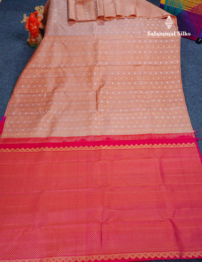Light Chocolate Fancy Pure Kanjivaram Silk Saree With Contrast Pink Blouse